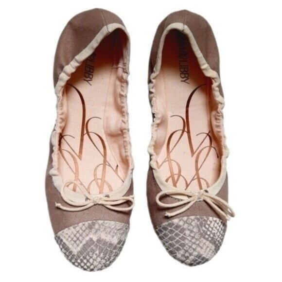 SAM & LIBBY Ballet Flat Shoes Taupe Cream Snake Toe Sz 9 - Picture 1 of 7